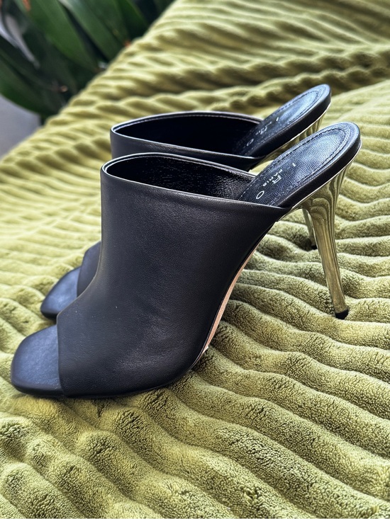 IRO Shoes - IRO Black Open-Toe Mule Heels with Metallic silver Stiletto